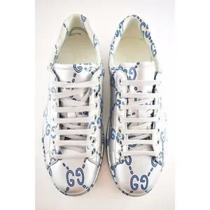 Gucci | Shoes | Gucci Mens New Ace Silver Blue Ghost Gg Logo